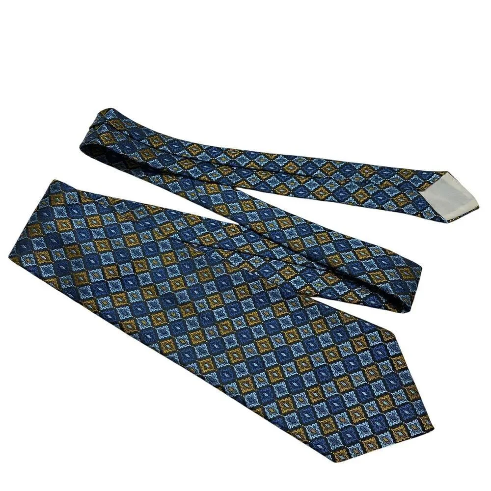 Vtg Wembley Men's Tie Necktie Wide Wemlon Polyester Blue Gold Mod Disco 70's